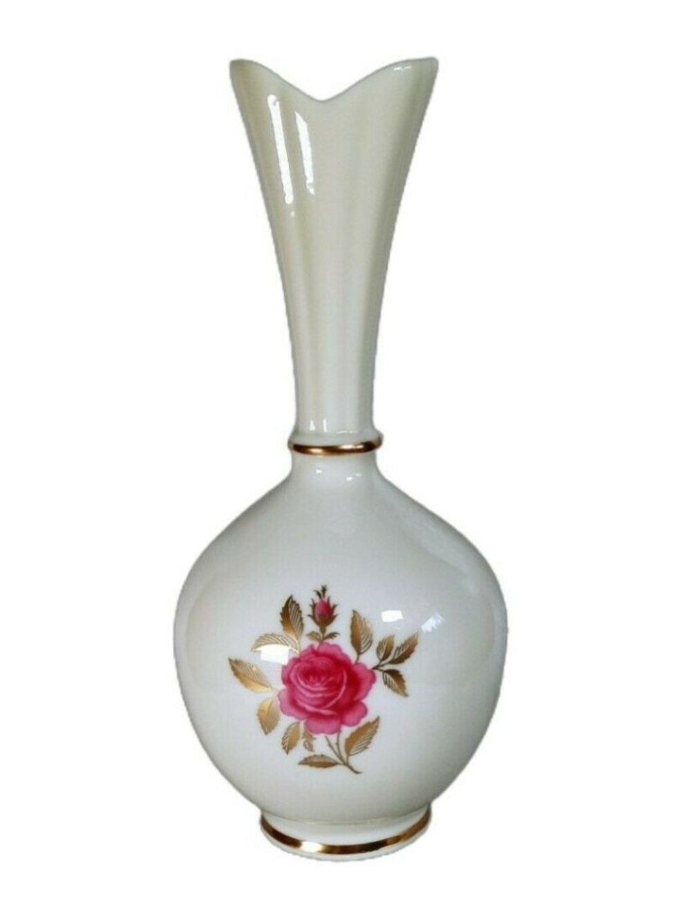 Lenox Roselyn Classic Cream Rose 24K Gold Trim Bulbous Vase Elegant Home Decor